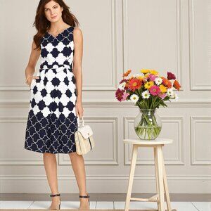 NWT Talbots Navy White Sleeveless V- Neck Scalloped A Line Dress